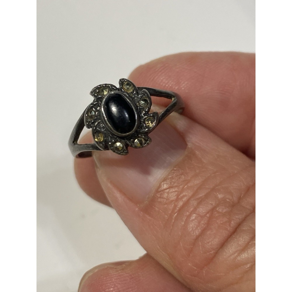 Vintage Native American Sterling Silver 925 Onyx Ring-size 7